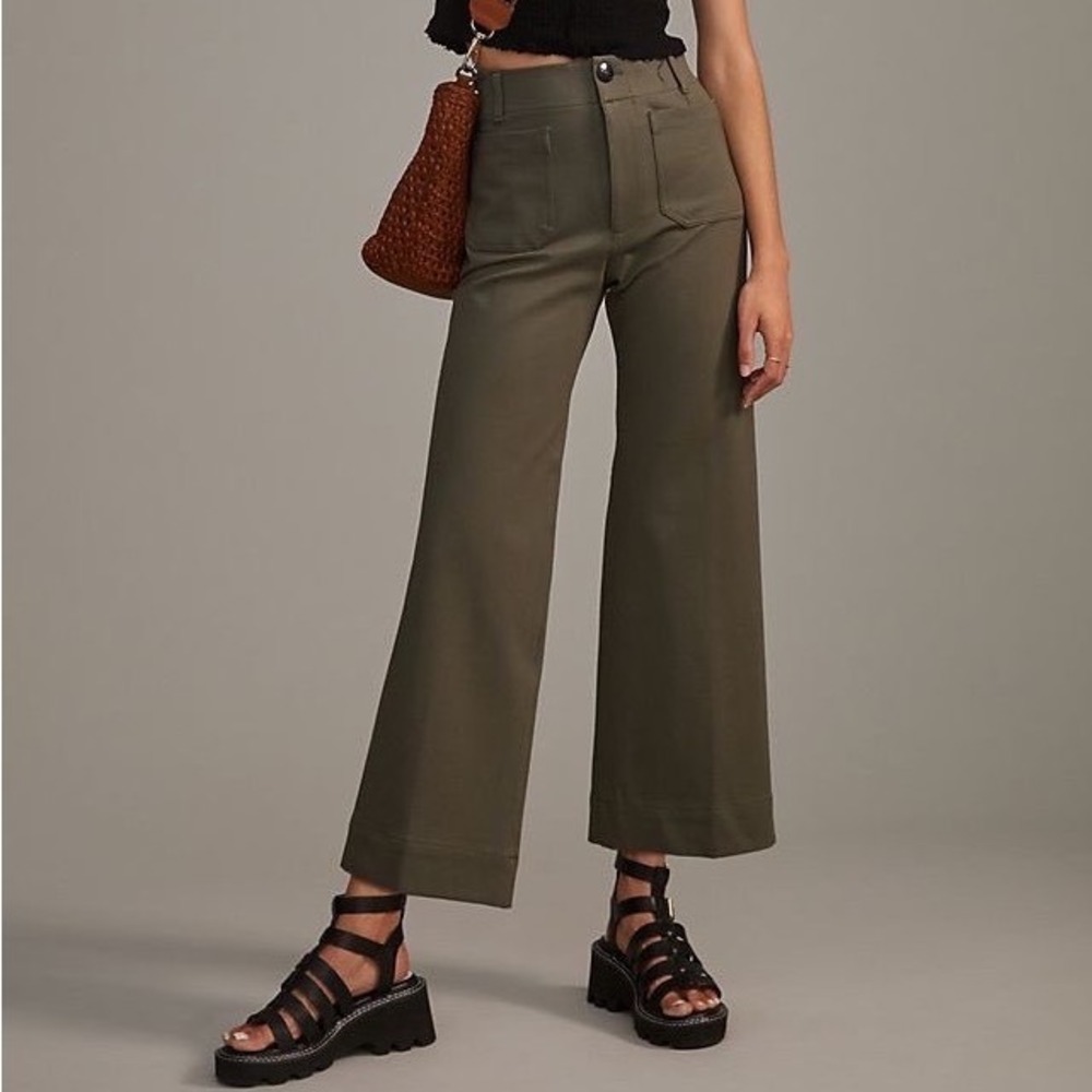 Maeve by Anthropologie The Colette Wide Leg Point Pants Olive Green Size 28